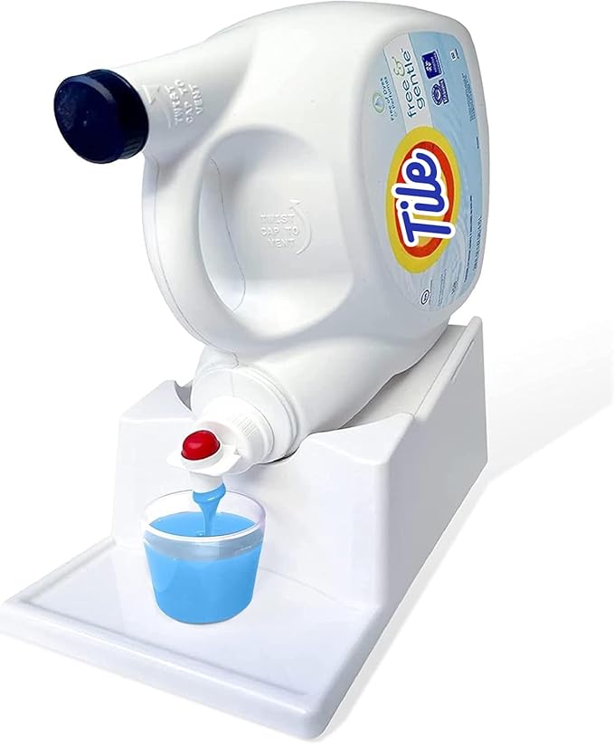 Skywin TidyFriend Liquid Laundry Detergent Holder Stand with Strap, Drip Tray & Rubber Feet, Stand for Laundry Room Organization and Storage, Fabric Softener Dispenser Holder for Easy Pouring (White)
