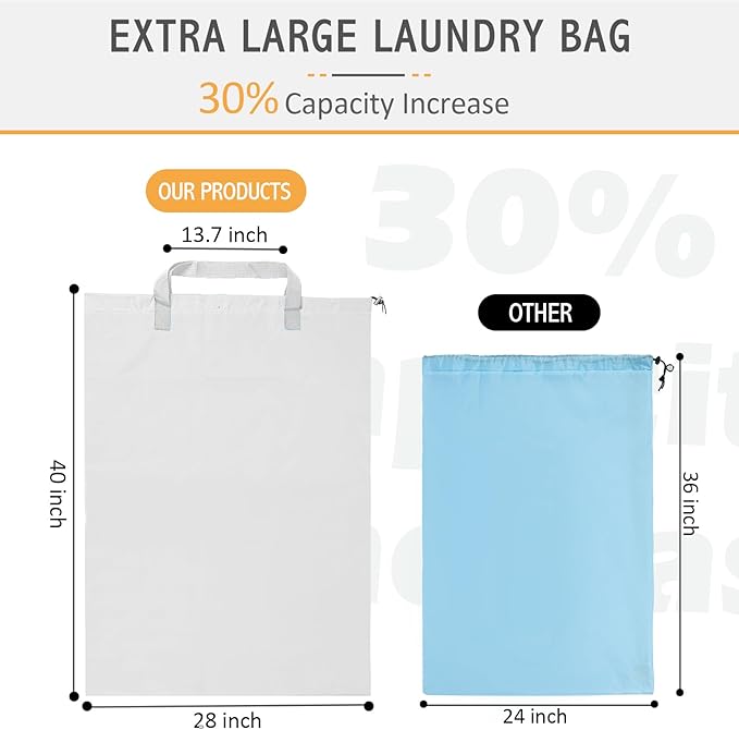 Isink Extra Large Heavy Duty Laundry Bag - 28" x 40", Travel Laundry Bag for Dirty Clothes, Camping (White)