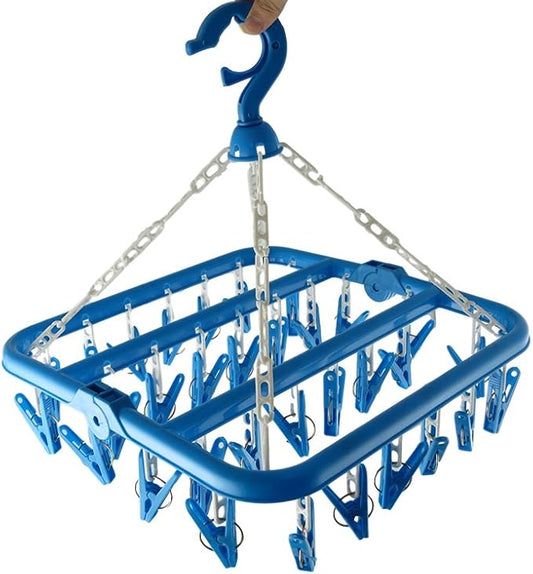 Clip and Drip Hanger Clothes Hanger Drying Rack 32 Clips (Blue)