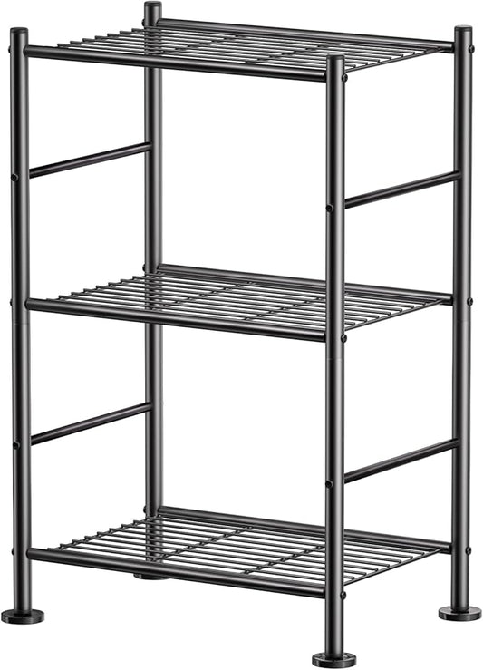BolDuck 3 Tier Shelf Organizer Rack, Metal Shelving Unit with Adjustable Leveling Feet, Space-Saving Storage Shelves for Closet Laundry Bathroom Kitchen Pantry, 18.11" Wx12.6 Dx29.53 H, Black