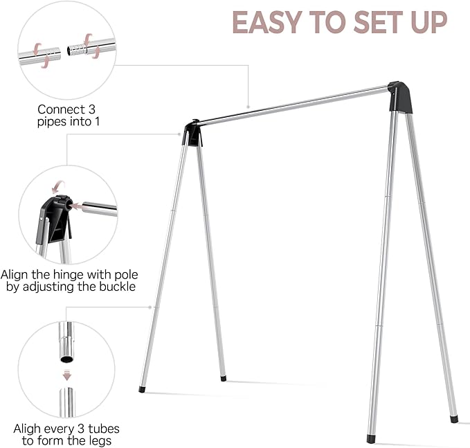 TOOLF Clothes Drying Rack Foldable, Laundry Drying Rack Stainless Steel, Portable Clothes Rack, Clothing Garment Rack, Drying Rack for Clothing, Indoor Outdoor, Free-Standing, Large Capacity