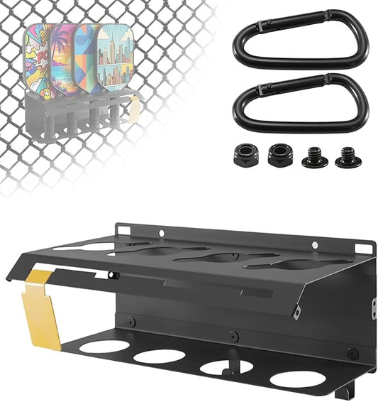 Pickleball Paddle Rack Fence Wall Mount Organizer with Sliding Next Up Player Tracker Modular Steel Holder Expandable Court Storage System for Paddle Queue Rotation Black