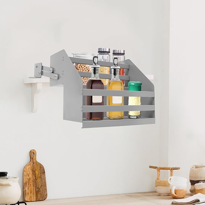2-Tier Cabinet Pull Down Organizer, Buffer Lifting Design Large Capacity Kitchen Storage Shelf, Multi-Tier Pull Out Spice Rack, Suitable for Kitchens, Living Rooms, Bedrooms, Restaurants