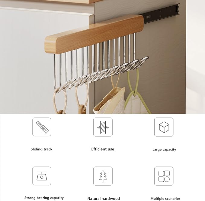 12 inch valet rods for closets, extendable and pull-out wardrobe pole for hanging clothes,bras,tie,belt,wardrobe pole with metal hooks, closet valet rod slide out,hanger wall（Right hook)