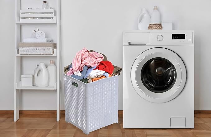 Eslite 42L Collapsible Plastic Laundry Baskets,Foldable Laundry Hamper,Pack of 2 (White)