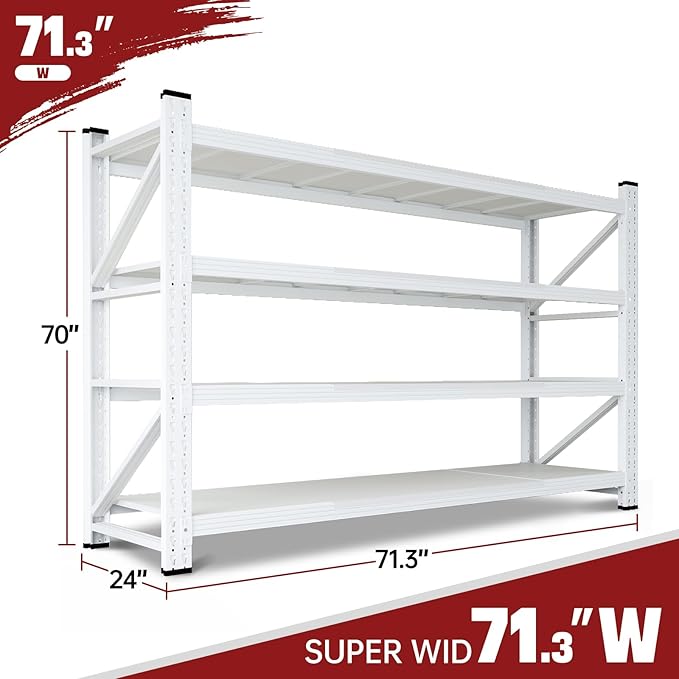 RAVIGIN 5000LBS Storage Shelves,71" W Garage Shelving Heavy Duty Metal Adjustable Garage Shelves, Shelving Units Industrial Shelving for Warehouse,71" W x 24" D x 69" H,White