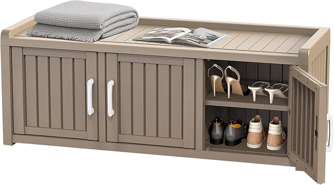 EasyUp Shoe Cabinet, Waterproof Resin Shoe Cabinet,Outdoor Shoes Storage Bench, 2-Tier Hallway Shoes Rack with Adjustable Shelves for Entryway, Living Room, Bedroom(Grey,3 Door)
