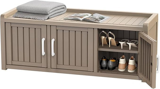 EasyUp Shoe Cabinet, Waterproof Resin Shoe Cabinet,Outdoor Shoes Storage Bench, 2-Tier Hallway Shoes Rack with Adjustable Shelves for Entryway, Living Room, Bedroom(Grey,3 Door)
