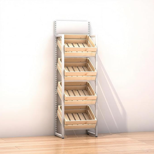 3/4 Tier Fruits & Vegetables Kitchen Shelf Rack Display,Retail Snack Stand, Large Solid Wood Floor Multi-layer Storage Frame for Commercial Supermarket(B-4 Tier)