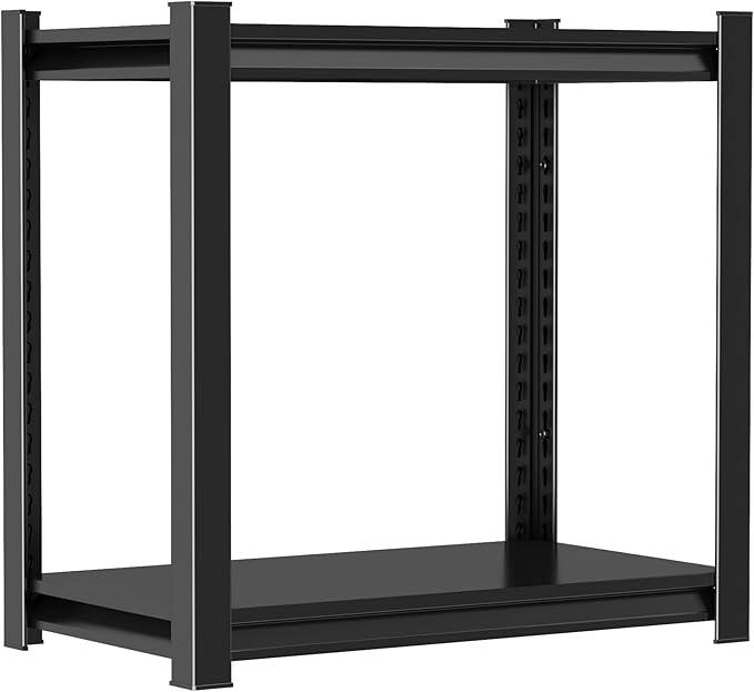 2 Tier Storage Shelves Small Shelves Metal Shelf Organizer Unit Adjustable Steel Shelving for Shop, Warehouse, Basement, Kitchen, Bedroom, Garage, Black, 15.75" W X 9.8" L X 22" H
