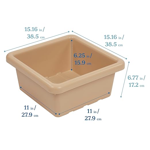 ECR4Kids Stackable Square Bins with Non-Snap Lids, Multipurpose Organization, Sand, 4-Pack
