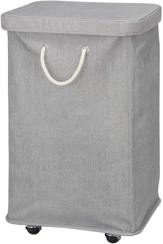 mDesign Large Polyester Rolling Laundry Hamper with Wheels, Removable Lid, and Rope Carrying Handles - Collapsible Hampers with Wheels for Compact Storage - Tall Single Compartment Basket - Gray