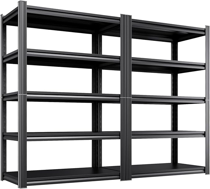 Set of 2 Garage Shelving Heavy Duty Storage Shelves, Metal Adjustable Shelving Unit, Utility Garage Organizer Shelf for Basement, Pantry, Kitchen, Warehouse,15.7" D x 35.4" W x 71.2" H, Black