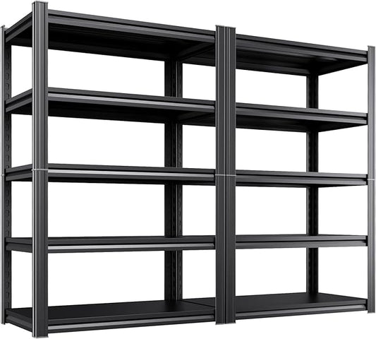 Set of 2 Garage Shelving Heavy Duty Storage Shelves, Metal Adjustable Shelving Unit, Utility Garage Organizer Shelf for Basement, Pantry, Kitchen, Warehouse,15.7" D x 35.4" W x 71.2" H, Black