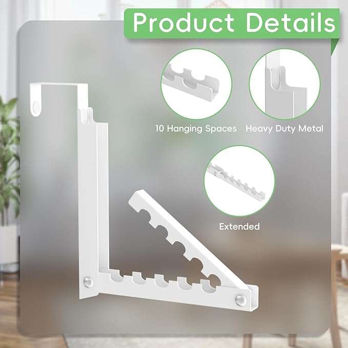 2 Pack Over The Door Hooks,Over The Door Clothes Hanger with 10 Ridges,Space-Saving Over The Door Drying Rack,Door Hooks for Hanging Clothes,Larger Capacity Over The Door Hanger White