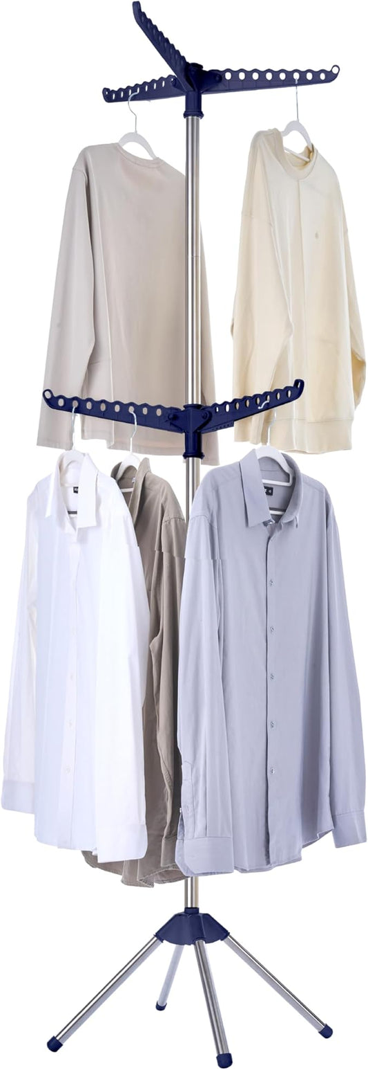 CASAMAYA Clothes Drying Rack Foldable, 74.8 inch 2 Tier Laundry Drying Rack with Rotating Clothes Rail for 54 Pieces of Clothes, Space Saving, Indoor, Stainless Steel, Blue and Silver CDR002Q01