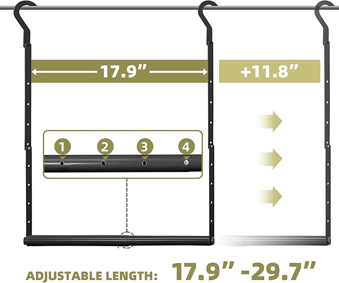Adjustable Hanging Closet Rod, Heavy Duty Closet Rods for Hanging Clothes, Powder-Coated Black Metal Double Closet Bar, Space-Saving Closet Poles Extender for Clothing Organizer, 1 Pack