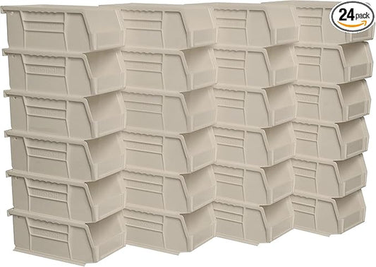 Akro-Mils 30220 AkroBins Plastic Storage Bins, Space-Saving Stackable Bins for Garage, Pantry, Craft Organization, 7" x 4" x 3", Stone, 24-Pack