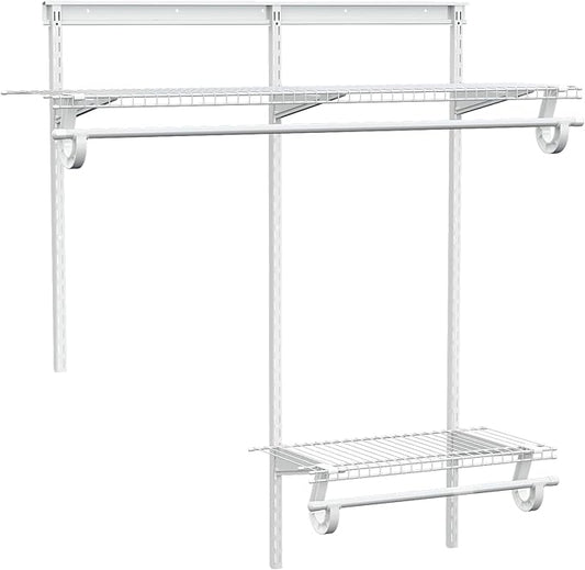 PROWORX 2-4 Ft. Expandable Closet Organizer System Kit, White Custom Metal Wire Shelving, Organization and Storage Shelves Wall Mounted with Hanging Rods
