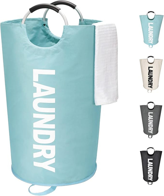 Maxsilan 125L X-Large Laundry Basket, Freestanding Tall Clothes Hamper, Collapsible Laundry Bag, Light Blue
