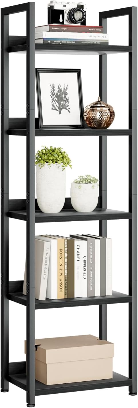NUMENN Narrow Bookshelf, 5 Tier Bookshelves, Home Office Bookcase Shelf Storage Organizer, Free Standing Storage Shelving Unit for Bedroom, Living Room and Home Office, Grey