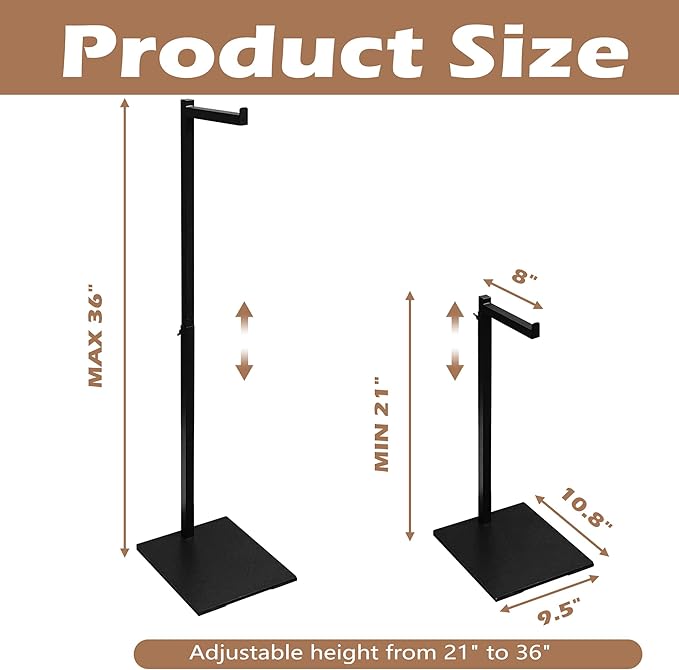 Standing Clothes Rack, 21" - 36" Height Adjustable Clothes Hanger Rack Stand, Metal Clothes Rack, Clothing Display Rack, Garment Display Stand for Thrift Shops and Retail Store, Black, 1Pack