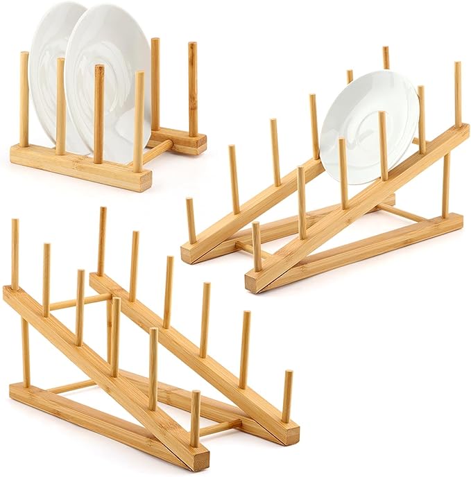 3 Pack Plate Stands for Display, Multifunctional Wooden Display Rack, Craft Show Display Stands for Tabletop Book, Artwork, Photo, Record, Magazine and Platter(Color:Wooden)
