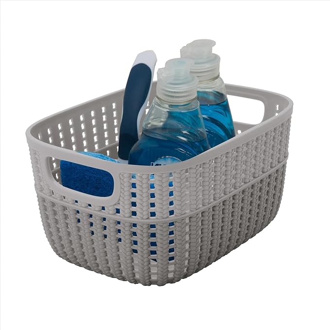 Simplify 2 Pack 2 Tone Sailor Knot Plastic Storage Tote | Decorative Basket | Closet Organization | De-clutter | Accessories | Toys | Bathroom Organization | Small | Grey/Grey