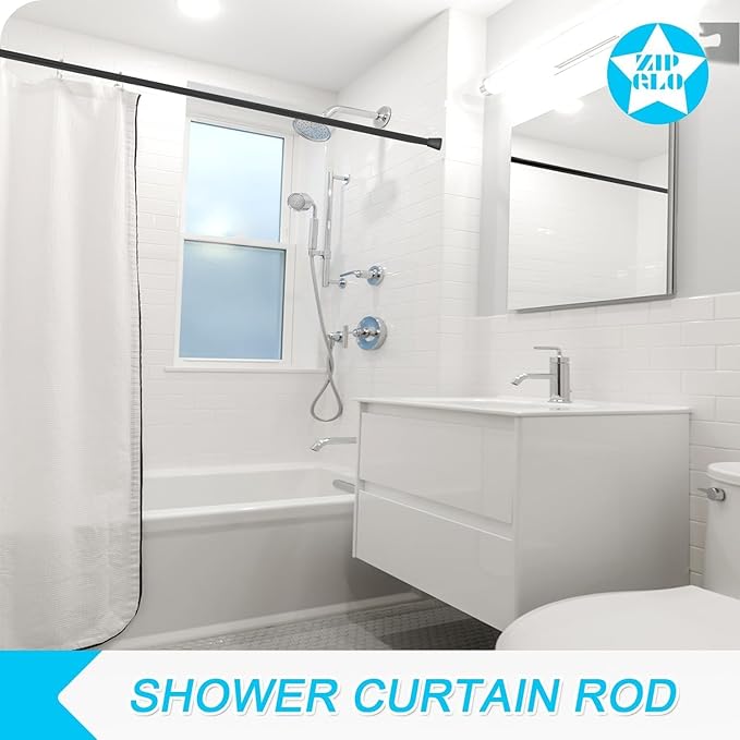 Shower Tension Curtain Rod Black 45 to 77 Inch Spring Tension Curtain Rod Shower Rod Non Slip Shower Curtain Rod No Drilling 1pcs for Windows Adjustable Tension Rods of Curtain Window Closet Kitchen