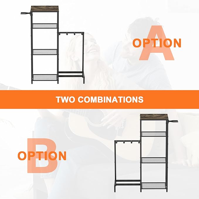 Multi Guitar Stand Rack, Guitar Stand with 4 Holder Position for Acoustic, Electric Guitar, Bass, Guitar Rack for Multiple Guitars with 4 Tier Storage Shelves for Guitar Amp Accessories