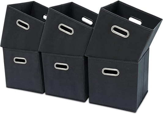 Black Fabric Cubby Storage Bins,13x13x13 Inches ,Cube Organizer Bin Foldable Storage Boxes with Dual Handles Fabric Organizer Box and collapsible Storage basket,Set of 6,Grey