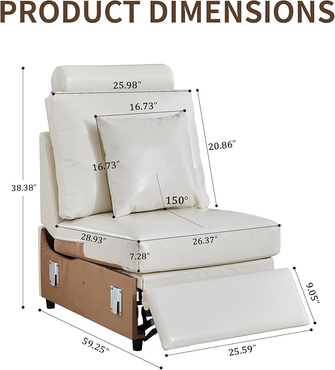 LEVNARY Modular Power Recliner Chair, Faux Leather Upholstered Single Seat with Electric Lift Function, Compatible with Modular Sofa System (White)