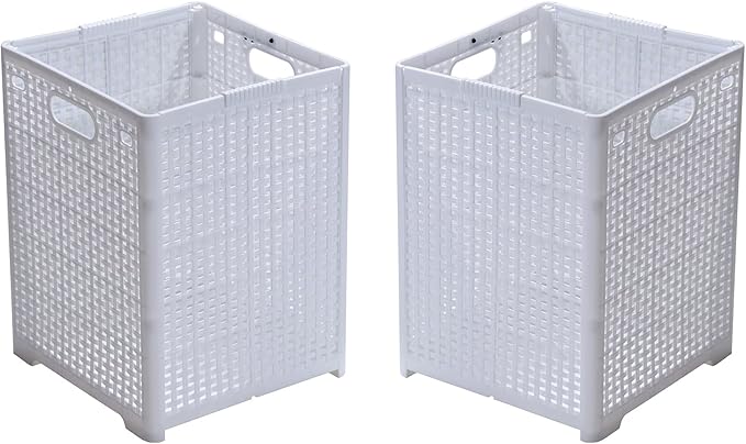Eslite 42L Collapsible Plastic Laundry Baskets,Foldable Laundry Hamper,Pack of 2 (White)