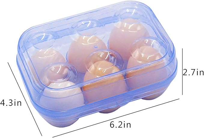 YOHA Clear Egg Storage Box Delicate 6 Girds Egg Dispenser Holder Case Refrigerator Crisper Camping Picnic Travel Portable Egg Carriage,Blue-6