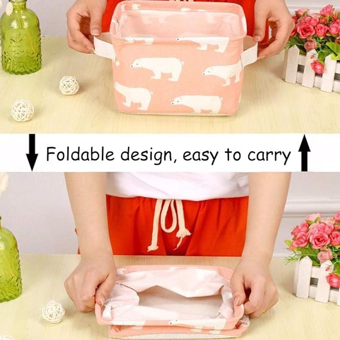 Foldable Storage Basket - Set of 6 Small Collapsible Canvas Containers Organizers with Handle for Home Decor or Storing Toys, Keys, Sundries, Little Crafts. (Style A)