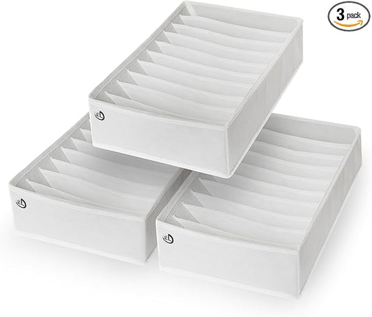 Drawer Organizer Clothes - 3 Set Multipurpose Dresser Drawer Organizer for Adults & Kids, Closet Foldable 10 Cells per Organizer - Non-Woven Fabric, T-Shirts, Baby Clothes, Shorts Organizer - White