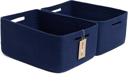 MiniArk Large Storage Baskets for Shelves, Closet Organizers Bins for Clothes Blanket Towels, Baby Nursery, Toy Baskets Box, Woven Rope Baskets, 17 x 13 x 7.5”, 2 Packs Navy Blue