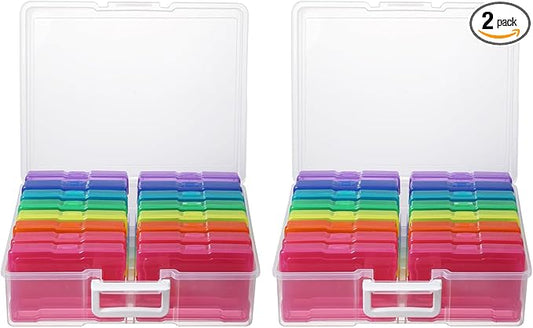 novelinks Transparent 4" x 6" Photo Organizers and Photo Storage Box with Handle, 16 Inner Photo Cases, Portable Picture Organizers & Photo Storage Containers (Multi-Colored 2Pack)