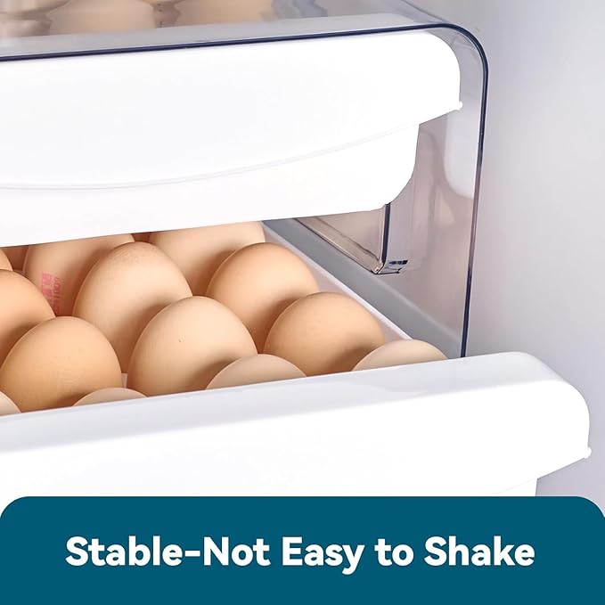 SYLAB Egg Holder for Refrigerator - 40 Eggs Capacity, 2-Tier Stackable Auto-Rolling Egg Container with Drawer & Handles - Clear BPA-Free Egg Storage Organizer for Fridge, Kitchen Countertop & Pantry