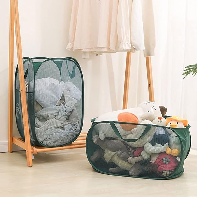 4 Piece Popup Mesh Laundry Basket Durable Handles Collapsible Laundry Baskets Folding Clothes Pastic Hamper for Laundry Room College Dorm (Gray)