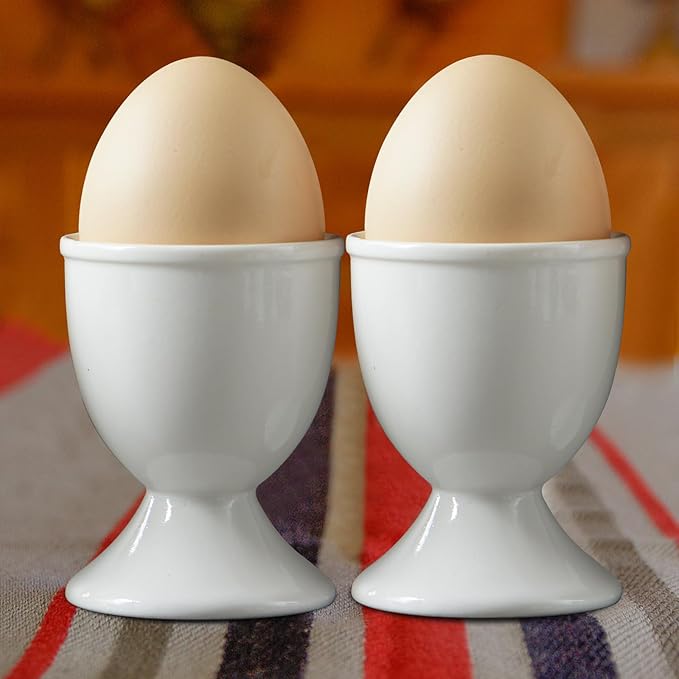 Cinf Ceramic Egg Cup Easter Gift Set of 2 White Porcelain Holder Breakfast Boiled Cooking Easy to Clean Childhood Memories Kitchen