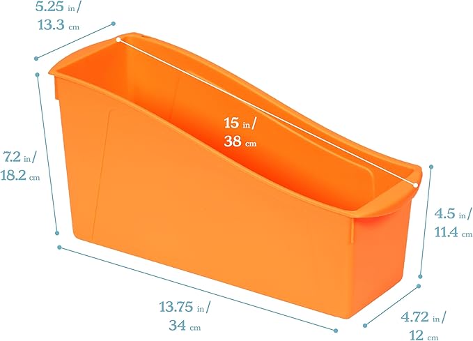 ECR4Kids Linking Plastic Storage Book Bin, Multipurpose Organization, Neon Orange, 10-Piece