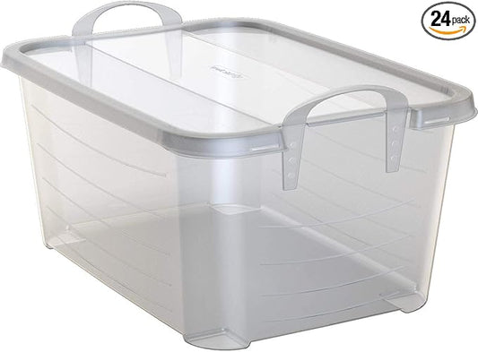 Life Story 24 Pack Light Duty Stackable Storage Bin, 55 Quart Home Organizer, Versatile Lightweight Locking Bins with Carrying Handles, Clear