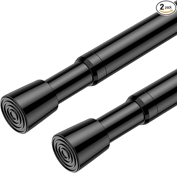 AIZESI 2 Pack Adjustable Tension Curtain Rod 32 to 58 inch, Curtain Rods No Drilling Expandable Spring Loaded Curtain Rods for Windows Doors, Black