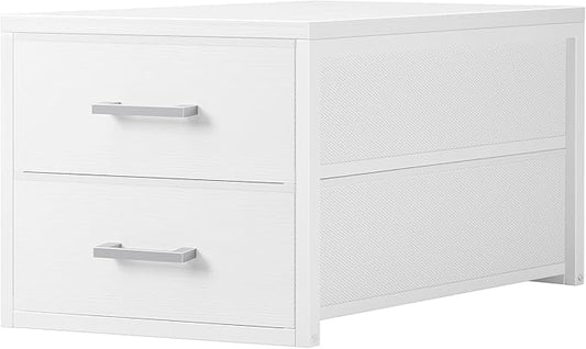 BOLUO Stackable Storage Drawers Closet Organizers and Storage Fabric White 2 Drawer Dresser for Bedroom Modern