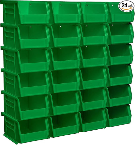 Akro-Mils 30210 AkroBins Plastic Storage Bins, Space-Saving Stackable Bins for Garage, Pantry, Craft Organization, 5" x 4" x 3", Green, 24-Pack