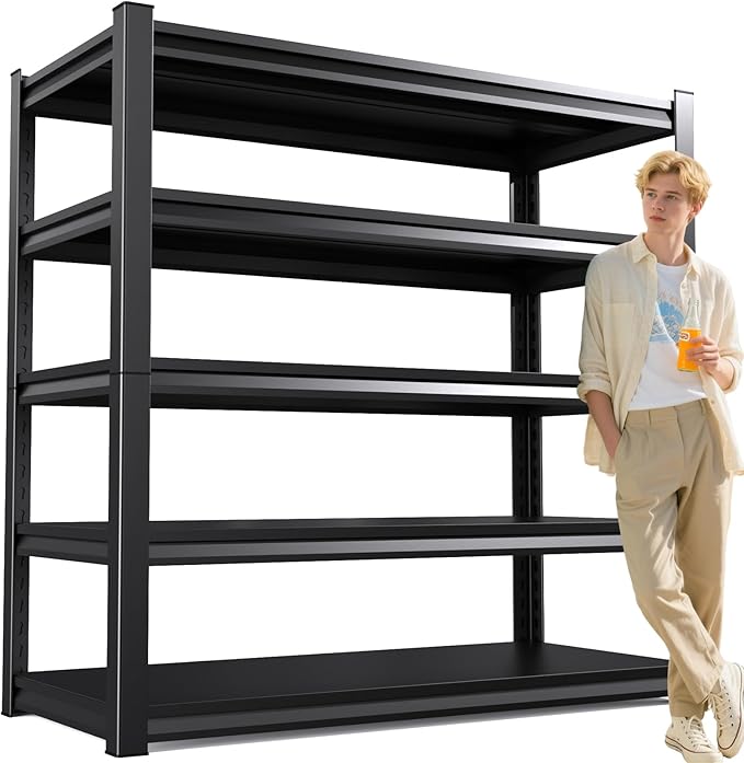 5-Tier Garage Shelving Heavy Duty, 2500LBS Garage Storage Shelves Adjustable Metal Shelving Unit, Utility Rack Shelf, Shelves for Garage Storage, Basement, Warehouse, Shop, 72" H×35.4" W×15.7" D