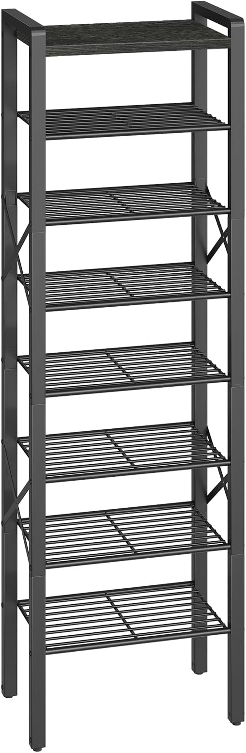 YATINEY 8-Tier Narrow Shoe Rack, Tall Shoe Rack for 8-16 Pairs, Slim Shoe Storage Organizer with Wooden Top, Space Saving, Metal Frame, for Entryway, Charcoal and Black SS608BC