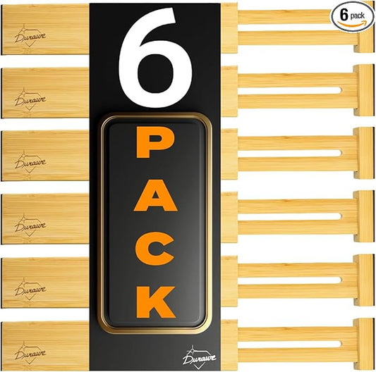 Adjustable Bamboo Drawer Dividers – SMALL SIZE, Expandable 12–16 inch – Spring Loaded Drawer Organizer for Kitchen, Dresser, Bathroom, Bedroom, Desk – 6-Pack