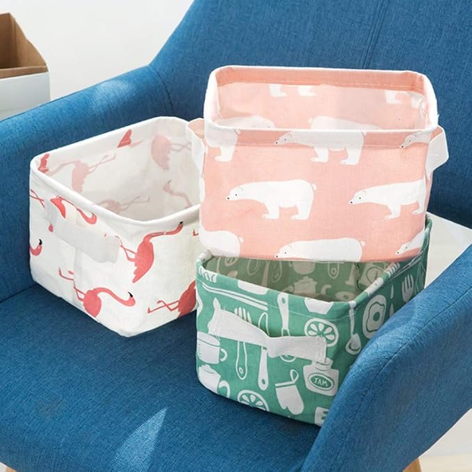 Foldable Storage Basket - Set of 6 Small Collapsible Canvas Containers Organizers with Handle for Home Decor or Storing Toys, Keys, Sundries, Little Crafts. (Style A)